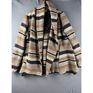 Otis and Maclain Vintage Wool Cozy Black and Tan Striped Peplum Jacket Large